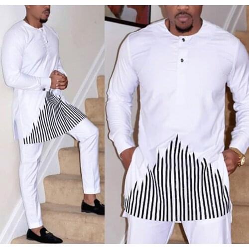 H&D 2020 african dashiki clothes for men no cap shirt pants set embroidery tops trouser suit mens traditional african clothing