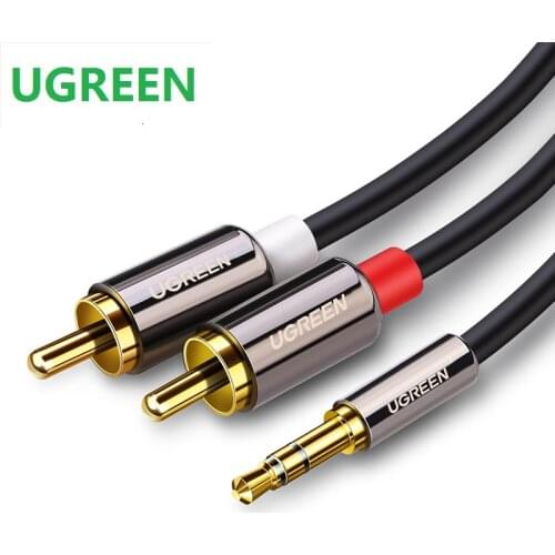 Ugreen RCA Audio Cable Two RCA Male to 3.5mm Jack to two RCA AUX Cable Braided Splitter Cable for Home Theater
