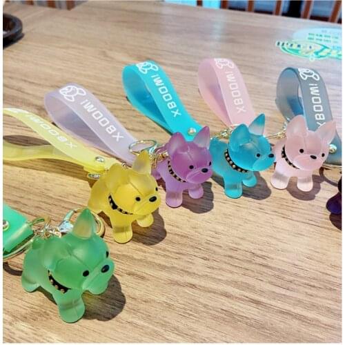 NEW French Bulldog Keychain PU Leather Animal Dog Keyring Holder Bag Charm Trinket Chaveiros Bag Accessories Punk Style Pendant