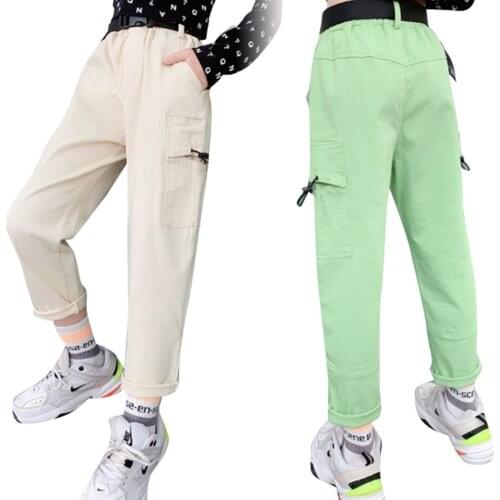 Girl Cargo Pants Solid Color Pants Girls Casual Style Trousers For Children Spring Autumn Kids Clothing