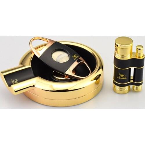 COHIBA 50th Anniversary Edition Cigar Set With 3 Torch Jet Flame Lighter And Black Ashtray Cigar Cutter Good Gift of Cigar