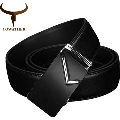 COWATHER 2019 luxury men belts for men automatic buckle top high quality durable Natural grain leather 35mm wide CZ019