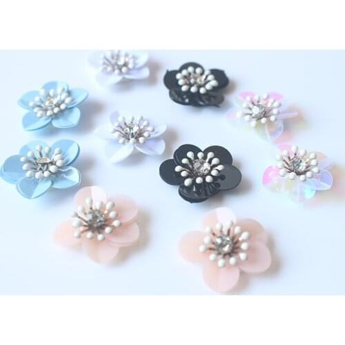 Flower rhinestones bead brooch patches applique vintage crystal fabric sew on patch fashion clothing bags decoration patch