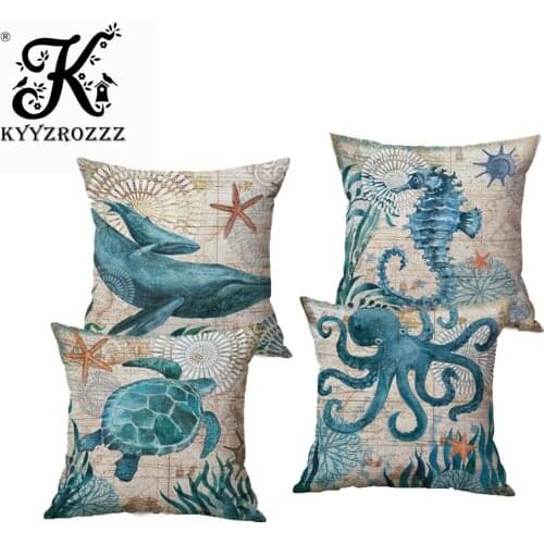 European Style Retro Linen Cotton Pillows Covers Marine Biological Pillowcase Home Furnishing Mediterranean Cushion Cover