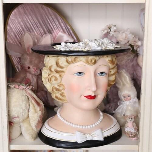 EUROPE VINTAGE CREATIVE BEAUTY HEAD SCULPTURE FLOWER VASE HOME DECOR CRAFTS ROOM DECORATION STUDY BEDROOM VASE RESIN LADY STATUE