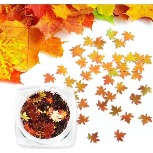 Holographic Maple Leaf Sequins Nail Art Glitter Laser Orange Gold Paillette Flakes Autumn Manicure Decoration Nails Accessories