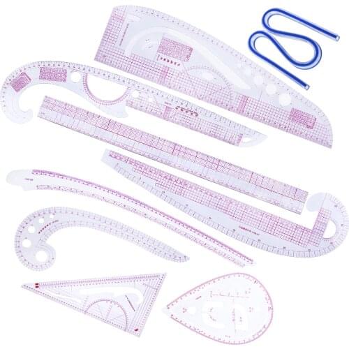 Imzay 9pcs Sewing Tailor Straight French Curve Rulers Drawing Line Measure Multi-functional DIY Clothing Patchwork Craft