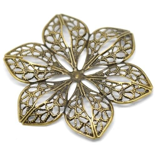 Alloy Embellishments Findings Flower Antique Bronze Flower Hollow Pattern 6cm(2 3/8") x 5.3cm(2 1/8"), 5 PCs new