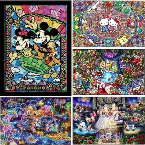 Disney 5D DIY Diamond Painting Mickey Glass Series Mosaic Diamond Square Round Inlaid Cross Stitch Home Decoration Painting