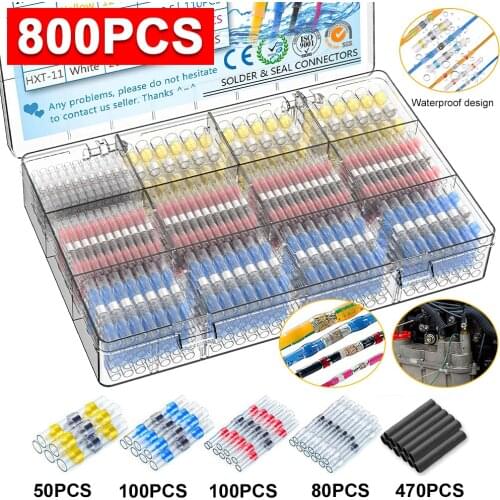 800PCS Solder Seal Wire Connectors Heat Shrink Connectors with Solder Ring Electrical Insulated Home Waterproof Wire Terminals