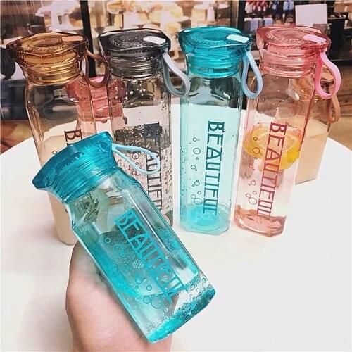 Creative 350ml Square Net Red Glass Water Bottle Couple Portable Mountaineering Water Bottle Gift Bottle