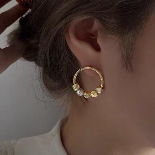 LOVOACC Minimalist Gold Color Beads Hoop Earrings for Women Metallic Beading Circle Statement Earrings Fashion Party Jewelry