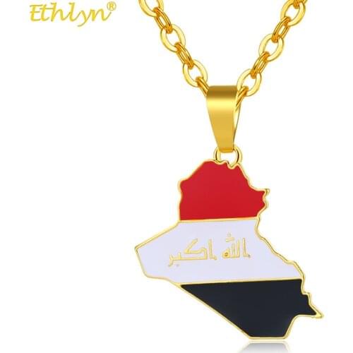 Ethlyn Stainless Steel Trendy Country Map Flag Necklace Iraq Map Pendant Necklace for Women Girls Boys Jewelry Accessories MY134