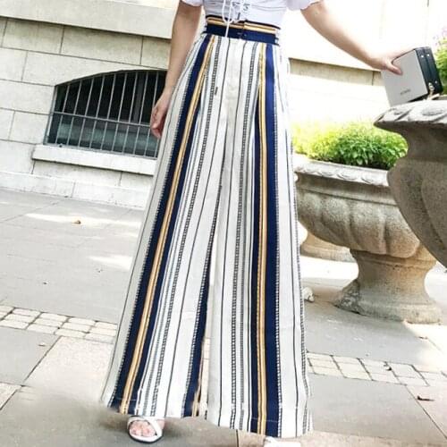 Fashion Autumn high waist stripe pants Chiffon pants women stripe wide-leg pants Women straight pants women high waist trousers
