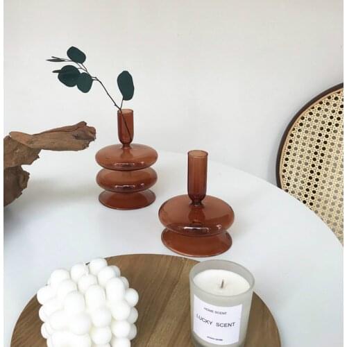 Set of 2 Taper Candle Holders Candlesticks Glass Decoration Home Nordic Flower Vase Birthday Gift