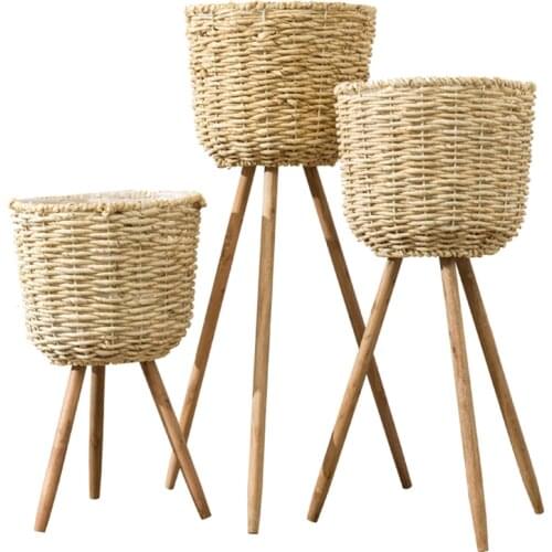 Floor Vase Plant Stand Wickerwork Flower Pot Holder Display Pot Rack Rattan Stand For Flower Basket Straw Crafts Home Decor