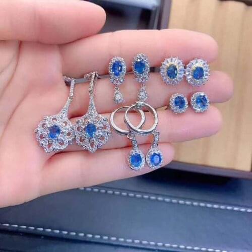 Natural High Quality Sapphire 5 Styles Earrings S925 Pure Silver Fine Fashion Noble Weddings Jewelry for Women Free Shipping