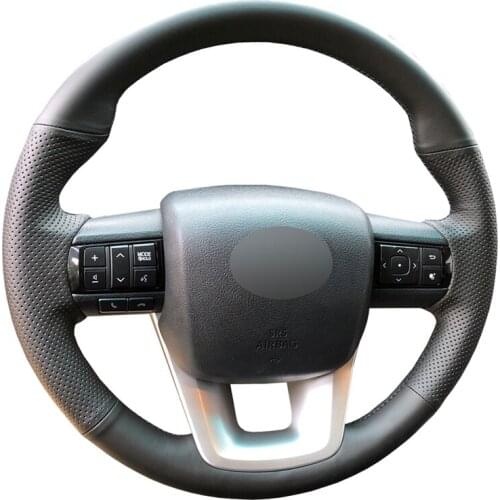 Hand-stitched Black Artificial Leather No-slip Car Steering Wheel Cover for Toyota Fortuner 2016-2019 Hilux 2015-2019
