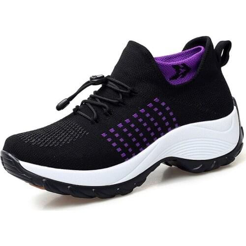 New Platform Sneakers 2021 Spring Autumn Breathable Socks Flying Shoes Womens Knitting Thick Bottom Running Shoes Woman