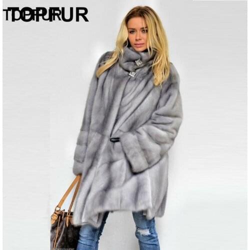 TOPFUR New Coming Real Mink Fur Coat Women Gray Mink Fur Coat Loose Warm High Street Popular Fur Jackets Clearance Price