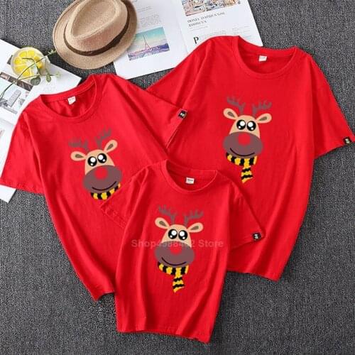 New Year Family T-shirt Mother Daughter Father Son Reindeer Elk Christmas Tees Cotton Soft Comfy Summer Xmas Matching Tops