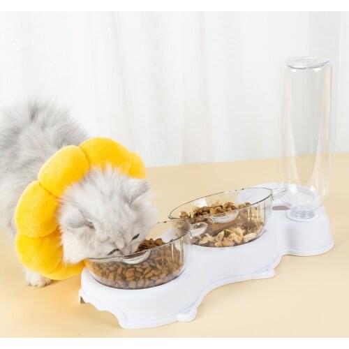 NEW Pet Cats Double Bowls Double Bowl Drinking Raised Stand Dish Bowls Container With Water Fountain Food Water Feeder