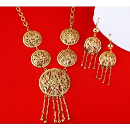 New Trendy African Necklace Earrings Sets Jewelry Gold Color Eritrea Ethiopian Arabic Oman Habesha Wedding Gifts