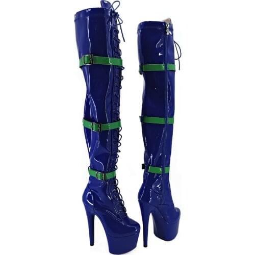 Leecabe Blue PU 17CM/7inches Pole dancing shoes High Heel platform Pole Dance boot