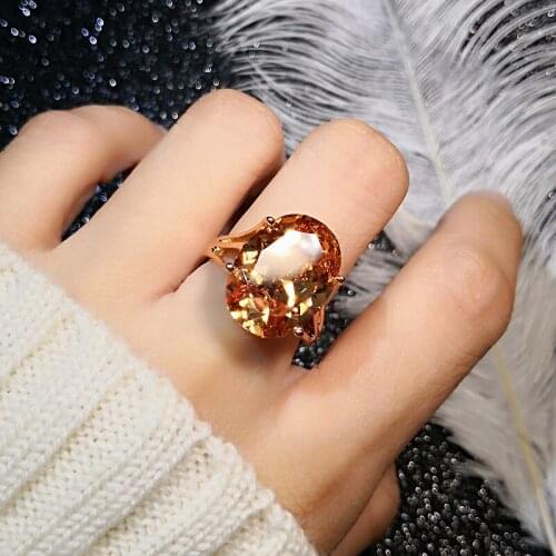 Ociki Champagne Crystal Rings Rose Gold Color Oval CZ Rings Party Jewelry for Women Female Gift Dropshipping Wholesale