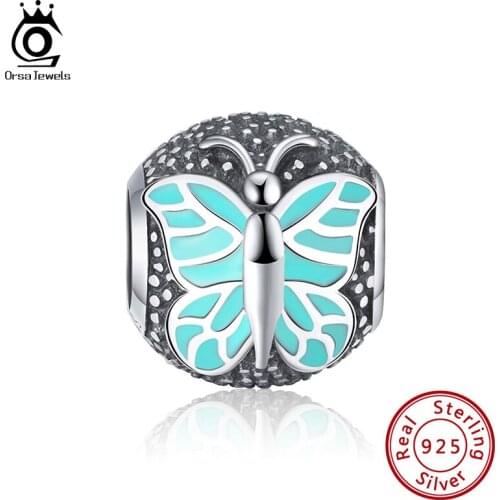 ORSA JEWELS 925 Sterling Silver Owl Butterfly Heart CZ Bead Fit Charms Silver 925 Original Bracelet Animal Beads Jewelry CB38