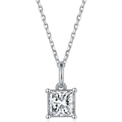 BOEYCJR 925 Silver F color 1ct princess Cut 5.5*5.5mm Moissanite VVS1 Engagement Wedding Pendant Necklace for Women