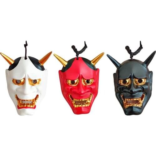 Halloween Prajna Ghost Helmet Pendant Necklace Hannya Japanese Oni Hanging Pendant Vintage Round Men Necklace MenS Rock Party