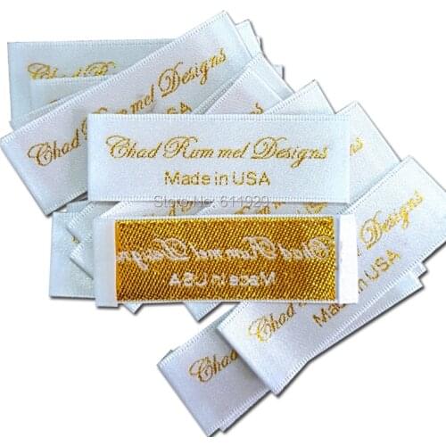 Custom clothing satin woven labels/garment embroidered tags/golden silver thread collar label/dress labels tags 1000 pcs a lot