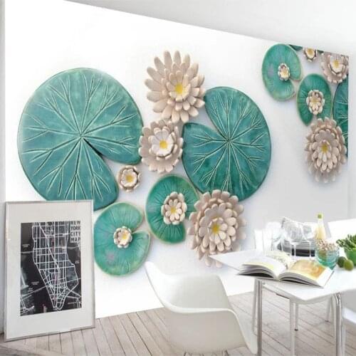 Custom Photo Wallpaper 3D Relief Lotus Leaf Background Wall Mural Living Room TV Sofa Bedroom Home Decor Papel De Parede Fresco