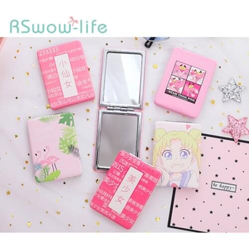 Portable Makeup Mirror Cute Folding Handheld Double-sided Mirror Magnifying Mirror Small Vanity Silver Mirror Small Mirror