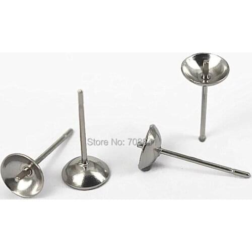 Stainless Steel Stud Earrings Bases Blanks Settings Circle Bezel with Pin Pearls Cabochons Ear Pins Earrings post DIY Findings