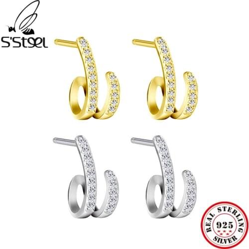 SSTEEL Sterling Silver 925 Stud Earrings For Womens Minimalist Zircon Earing Personalized Accessories Earring Fine Jewellery
