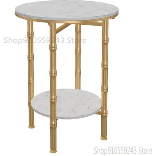 Nordic Sofa Side Table Light Luxury Corner Table Simple Marble Side Table Double-layer Living Room Balcony Small Round Table Roc
