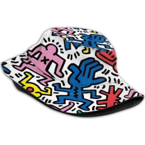 Cloth Face Unisex Fisherman Hats Cap Keith Paints Love Skateboarding Colorful Cute Happy Q 80S Artist Color Cute