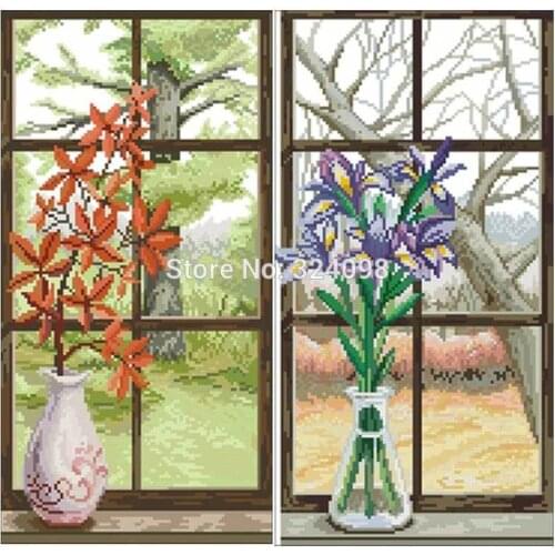 Vase in front of the window patterns Counted Cross Stitch 11CT 14CT 18CT DIY Chinese Cross Stitch Kit Embroidery Needlework Sets