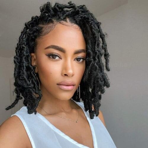 14inches Short Butterfly Locs Crochet Hair Distressed Faux Locs Crochet Hair Pre Looped Natural Messy Butterfly Bob Locs Pre-twi