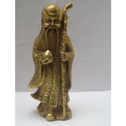 High 8 inch Metal crafts Home Decoration Chinese Brass Carved God of longevity Statue / Sculpture