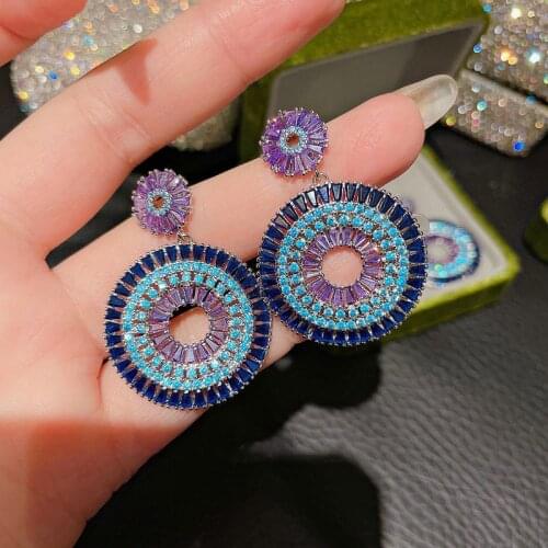 925 Sterling Silver vintage earring femme Luxury purple Zircon Pendant Geometric Round Charming earrings 2021 trend Jewelry