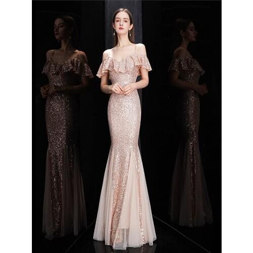 Evening Dress Abendkleider 2020 Formal Dress Sweetheart Rose Gold Sequined Mermaid Evening Dresses Long Dress Robe De Soiree