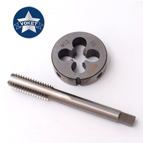 VOKET 1Set HSS metric hand tap Round die M14x2 fine thread tap Round die M14x0.5 M14x0.75 M14x1 M14x1.5 M14x1.75