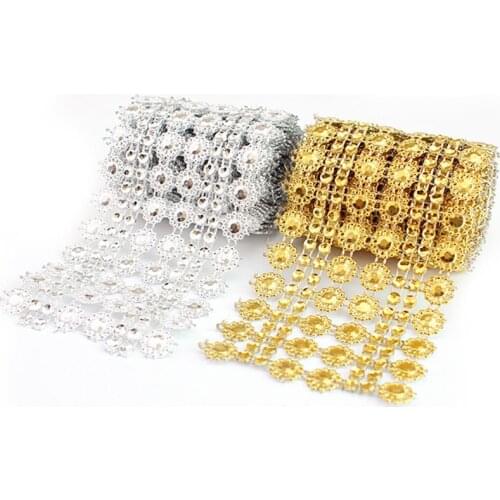 1Yard Bling Sun Flower Acrylic Mesh Roll Ribbon Chain Wrap Crystal Craft Ribbons Tape Tulle Event Party Wedding DIY Decorations
