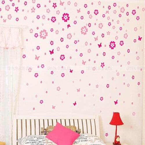 108 Flowers and 6 Butterfly Wall Stickers Living Room Bedroom Art Decals Home Decoration Furniture Stickers Baby Nursery