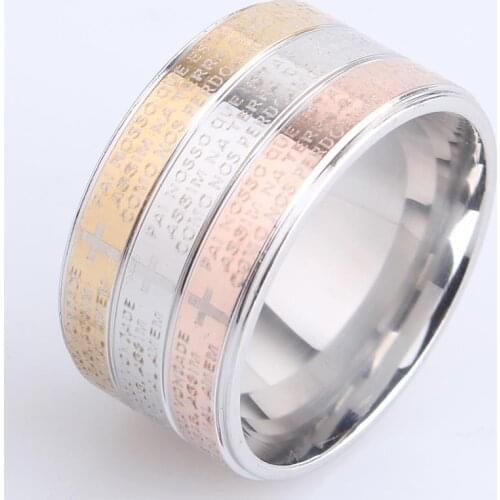 12mm Three color Bible 316L Stainless Steel Wedding rings for women men wholesale