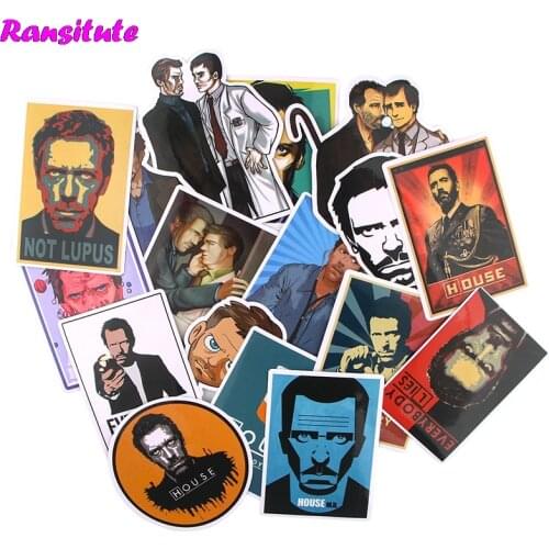 16pcs / Set House M.D.PVC Waterproof Sticker DIY Computer Skateboard Motorcycle Graffiti Sticker Label Decoration Gift R720