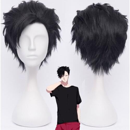 2020 Haikyuu!! 30cm Tetsurou Kuroo Tetsurou Short Black Styled Synthetic Hair Cosplay Wig Heat Resistance Costume Wigs+ Wig Cap